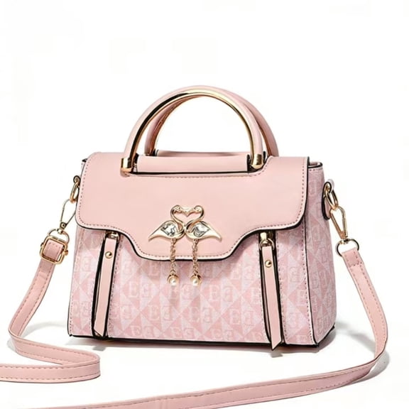 PORT&LOTUS Chic Women's Handbag with Double Top Handle Purse for Women with Shoulder Strap Satchel Handbags for Women with Elegant Swan Decor