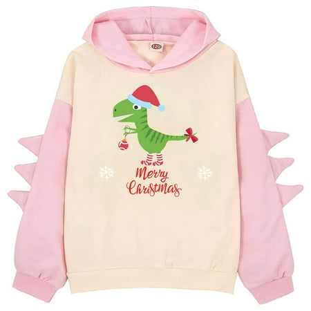 

KUNKASA Toddler Baby Boy Clothes Long Sleeve Hoodie Little Girls Christmas Dinosaur Letter Sweatshirt Cute Raglan Sleeve Splice Hooded Kids Xmas Outfits Loose Pullover Tops 8-9 Years