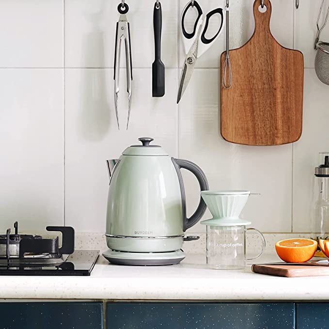 BUYDEEM K640 Stainless Steel Electric Tea Kettle with Auto Shut-off 1.7 L, 1440W (Cozy Greenish)