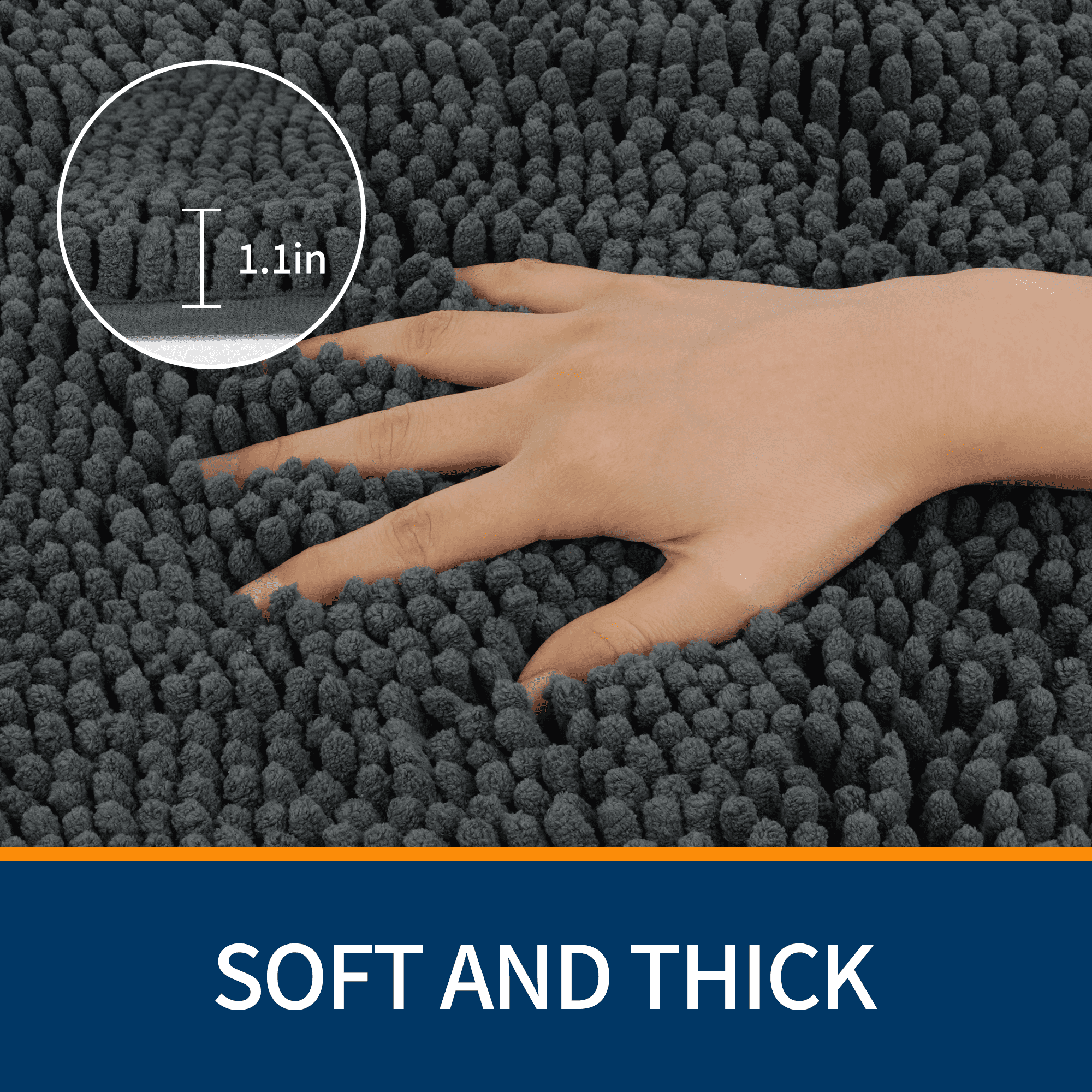 Wozola Chenille Bathroom Rug, Dark Gray Ultra Soft Absorbent Bath Mat, Non-Slip Machine Washable Shower Floor Rug for Bathroom, Tub & Entryway, 20"x32"