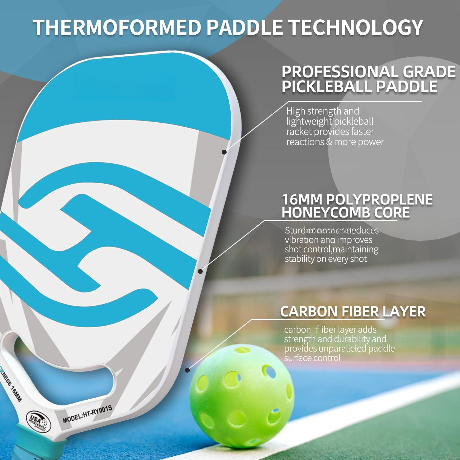 Pickleball Paddles | T700 Carbon Fiber Paddle With Aero Throat Hot-press Moulding 16mm Polymer Core Specifically Engineered For Swing Speed And Manoeuvrability