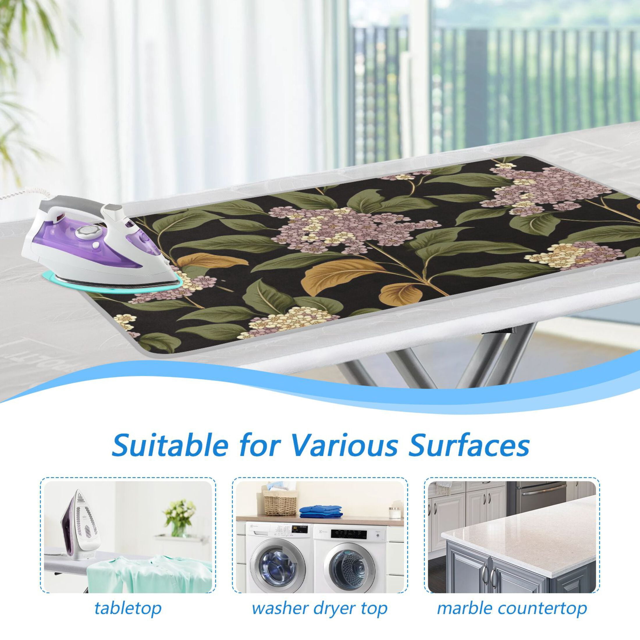 Vintage Flowers and Leaves Ironing Mat Blanket for Table Top Travel Portable Ironing Board Pad 47.2x27.6 Inch