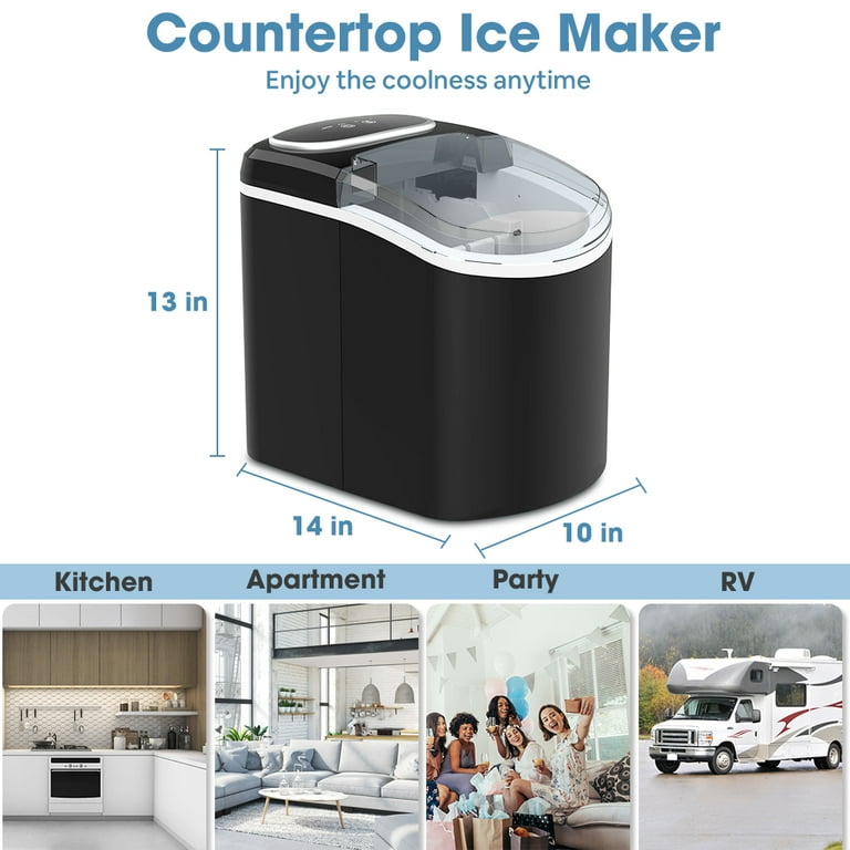 LifePlus Portable Countertop Ice Maker Machine 26 LBS 7 Minutes Self  Cleaning Small for Home Bar RV, Black 