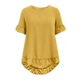 thumbnail image 5 of Womens Blouses Spring Summer Clothing Solid Button Back Ruffled Trim Blouse Casual Short Sleeve Blouse Outwear, 5 of 6