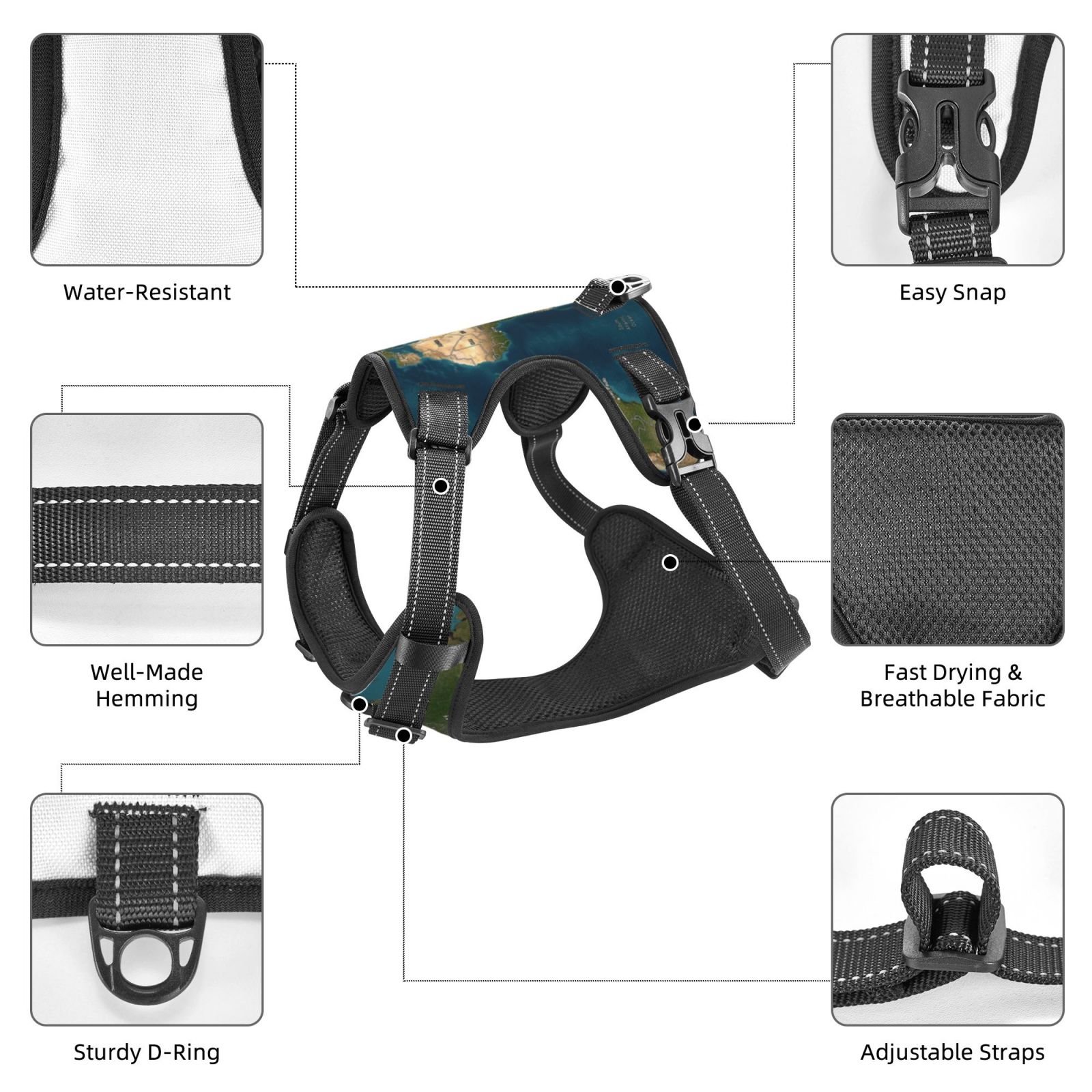 Vsdgher World Map Dog Harness, No-Pull Pet Harness, Dog Vest, Pet Vest for Small to Large Dogs-X-Large