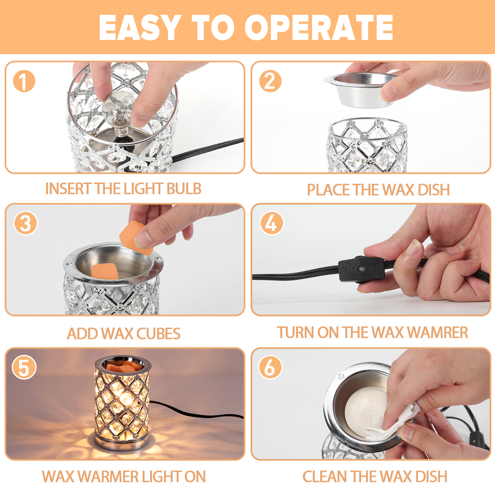 UNTIMATY Crystal Electric Wax Melt Warmer, Silver photo 3