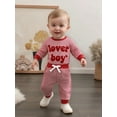 thumbnail image 4 of BemeyourBBs Newborn Baby Boy Valentines Day Outfit Lover Boy Long Sleeve Letter Embroidery Romper with Pants Set 2Pcs Spring Clothes, 4 of 9