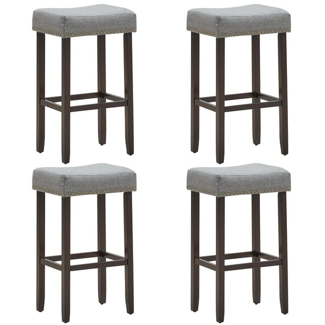 Giantex 29 Inch Backless Counter Height Stools, Upholstered Counter Saddle Chairs w/Thick Cushion & Solid Wood Legs (Gray,4)