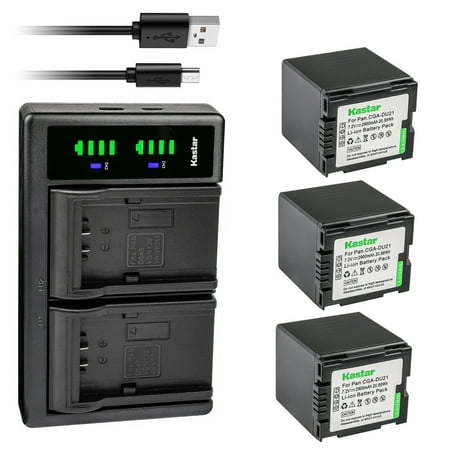 Kastar 3-Pack CGA-DU21 Battery and LTD2 USB Charger Compatible with Panasonic SDR-H288 VDR-D100 VDR-D105 VDR-D150 VDR-D158 VDR-D160 VDR-D200 VDR-D210 VDR-D220 VDR-D230 VDR-D250 Camera