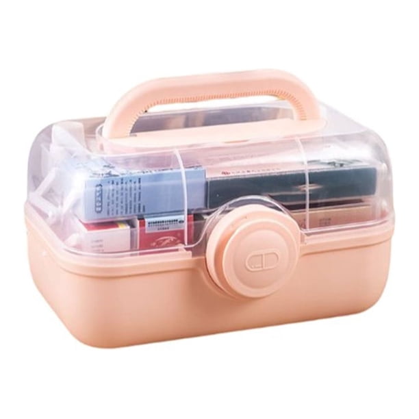 Billuyoard Pastillero plegable de gran capacidad con carga familiar, botiquín de primeros auxilios de emergencia, caja de almacenamiento, Almacenamiento y organización del hogar Rosa Medio