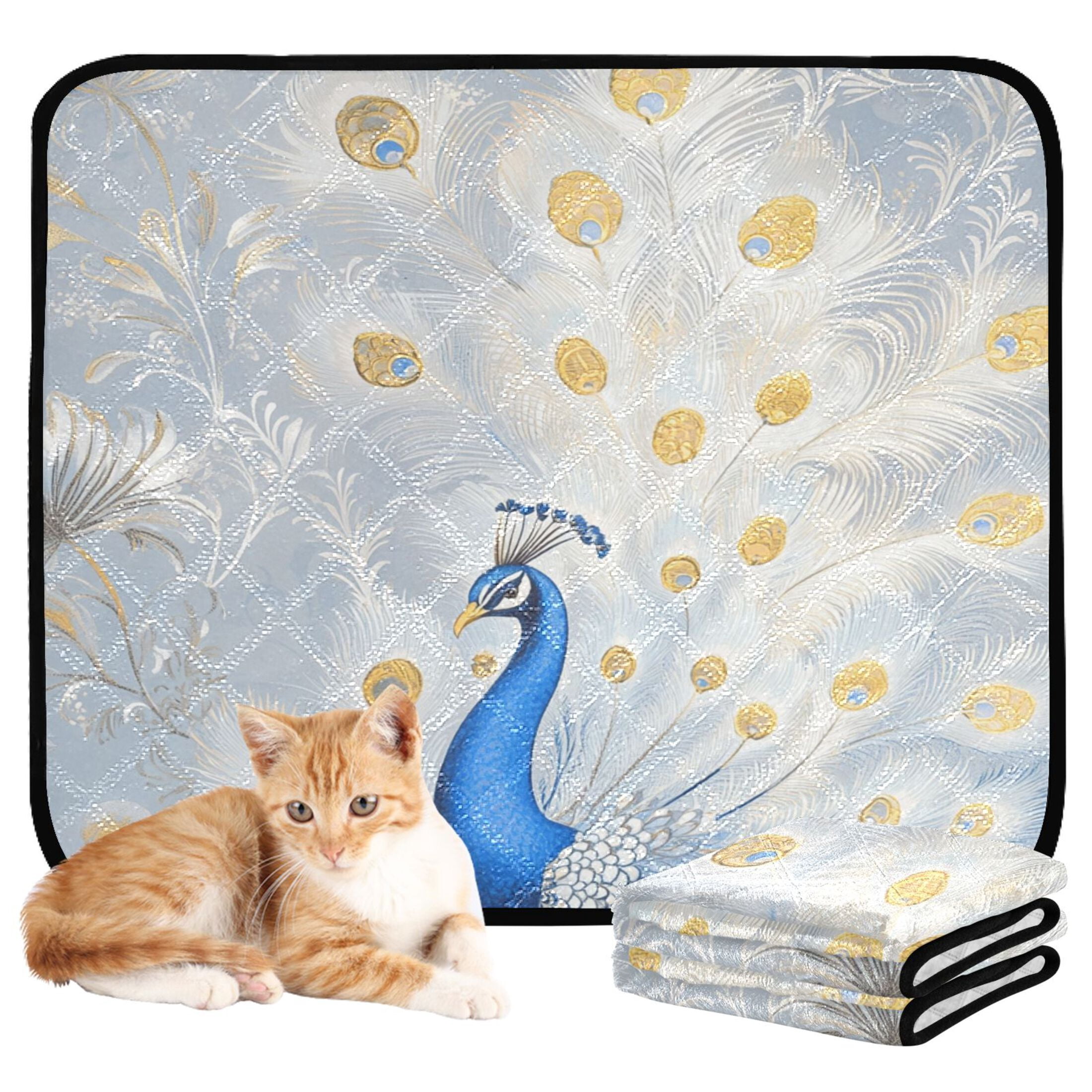 Qxltty Blue Peacock Cat litter Pads Pet Set of 2 Diaper Mats Center Anti-leakage Layer Absorbent Soft and Comfortable