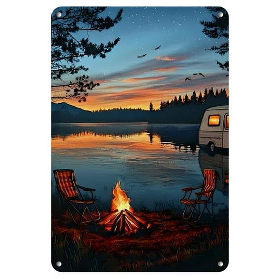 Camping Campfire, Colorful Artwork Metal Sign, Ideal Gift
