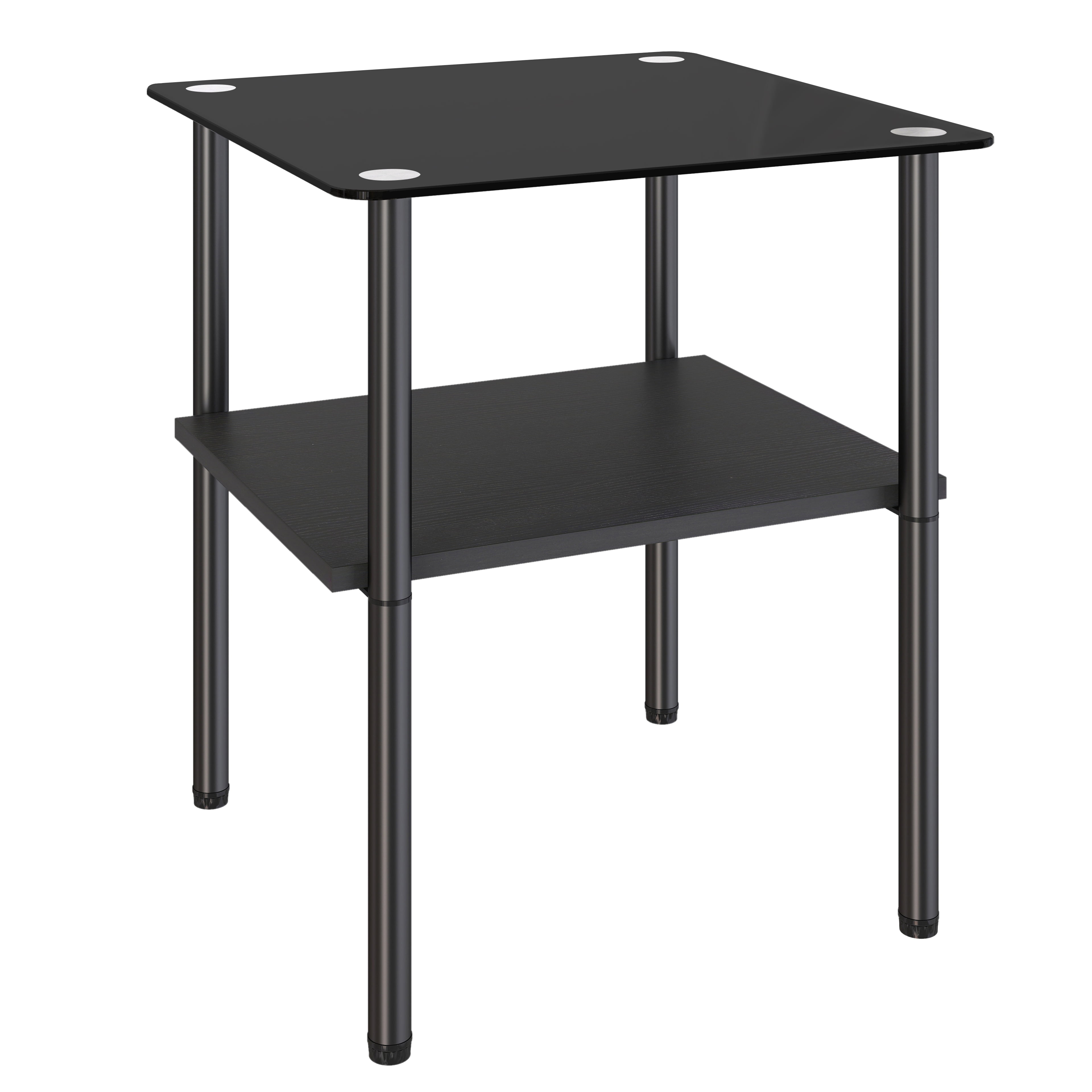 2-piece Modern Rectangular Glass Side Table, Tempered Glass Tabletop, MDF Storage Shelf & Metal Legs, Minimalist Sofa Side Table for Living Room & Bedroom