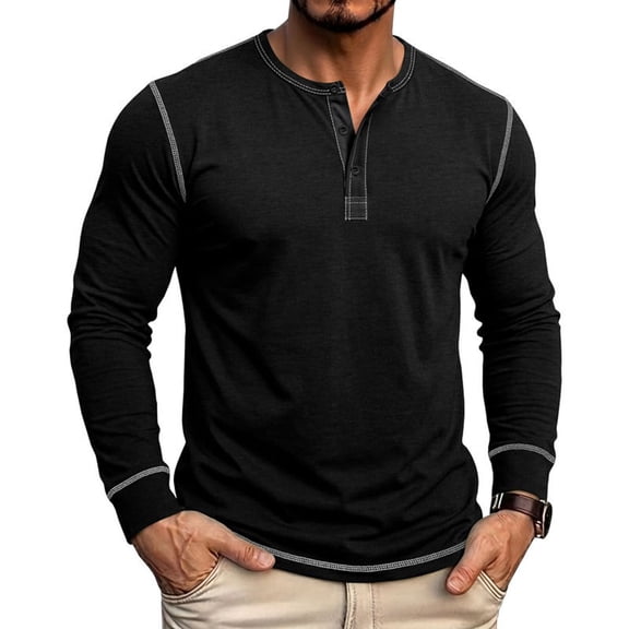 Fnnxeal Mens T-Shirts Casual Long Sleeve Fashion Fall Winter Crew Neck Black Shirts for Men Size 2XL