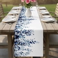 thumbnail image 4 of Blue Eucalyptus Cotton Linen Rectangle Table Runners 13"x48", Weeping Botanical Leaf Watercolor Coffee Table Runner Dresser Scarves Luxury Table Runners for Wedding Party Banquet Dinner Decor, 4 of 8