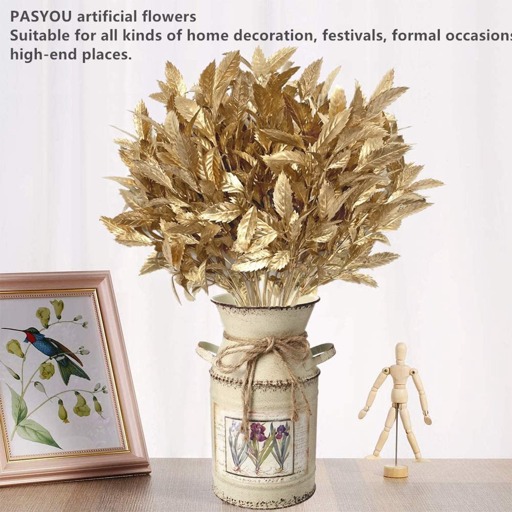 Morttic Artificial Golden Baby Breath Flowers, Plastic Fake Gypsophila Flower for Indoor Outdoor Christmas Wedding Home Party Table Arrangement Decoration DIY Planter Filler Gold Leaves Decor - 3 Pack