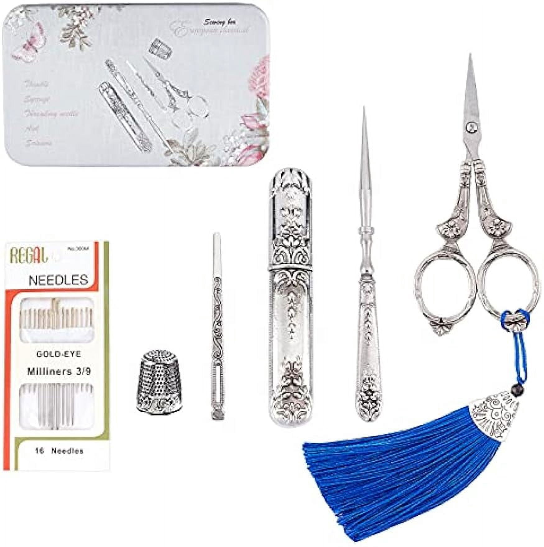 Scissors Kits European Antique Vintage Sewing Set Include Needle Storage Tube Awl Threader Thimble Tailor Scissors
