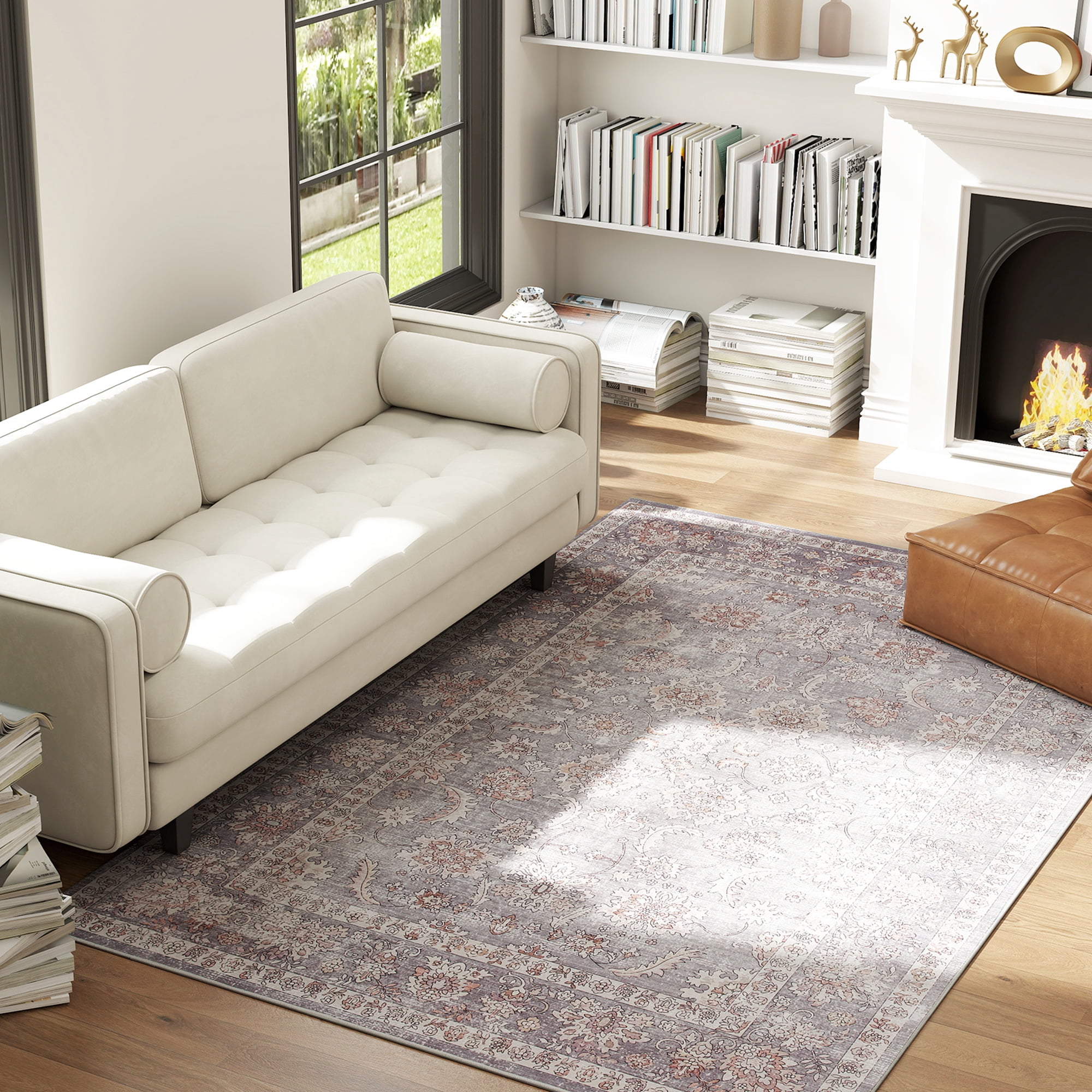 Area Rug 83.9"x59.8" Chenille Soft Non-Slip TPR Backing Machine Washable Rug for Living Room Bedroom