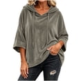 thumbnail image 4 of Dpjklzsn Women's Oversized Velour Hoodie Poncho, Drawstring V Neck Relaxed Pullover Top, 4 of 8