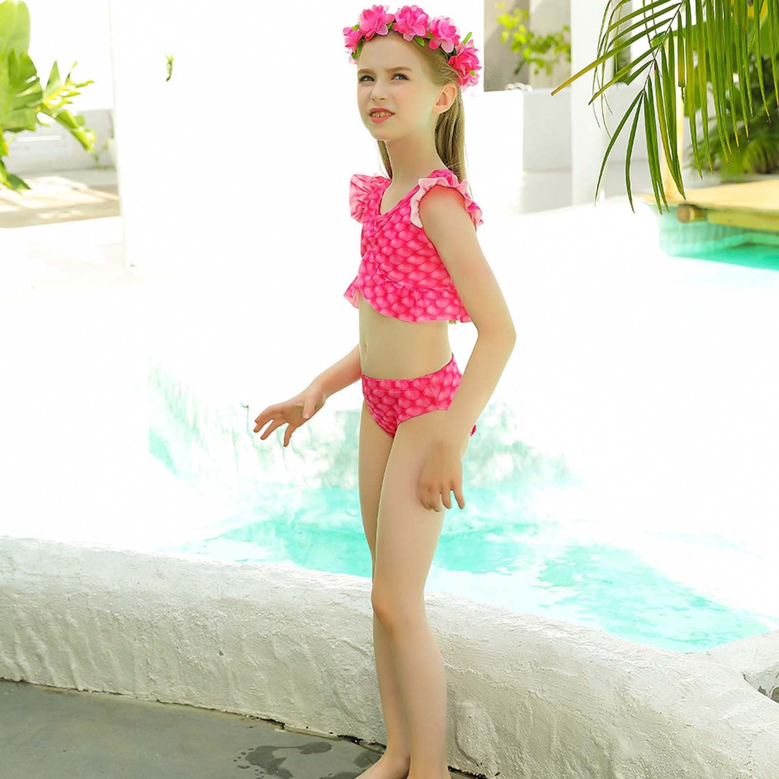 PMVFHDE Ensemble De Maillot De Bain Sirène 3 Pcs Pour Filles Avec Queue De Poisson Amovible - Tenue De Bikini Pour Performance, Fête à La Piscine, Vacances à La Plage Maillot Dermoprotecteur