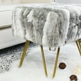 thumbnail image 7 of Home Soft Things Jacquard Faux Fur Ottoman - Grey - 19"x12.5"x17", 7 of 7