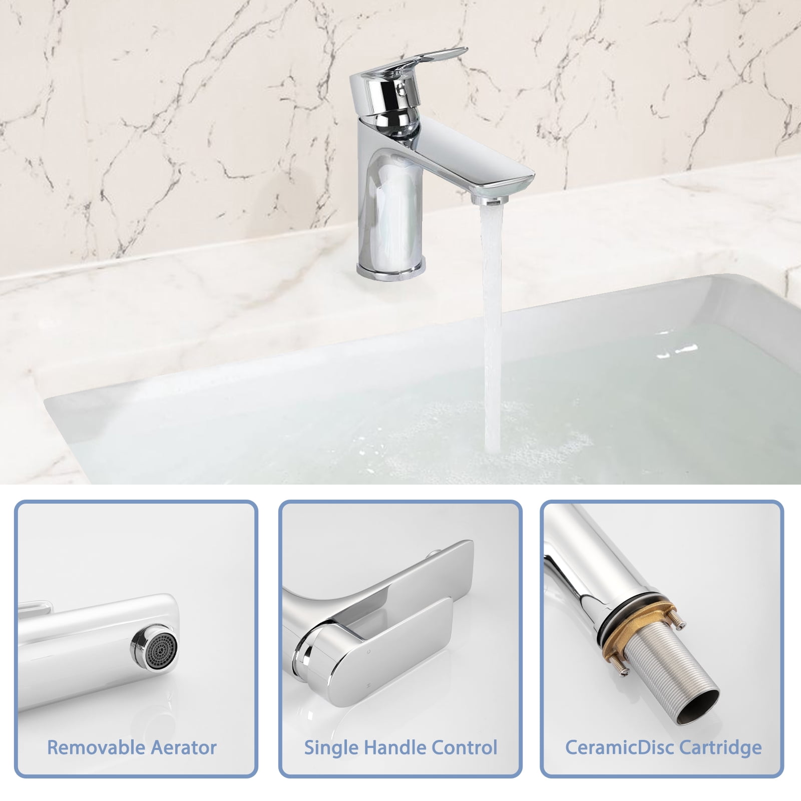 Chrome Single Handle Lavatory Basin Sink Faucet - Brass Bathroom Sink Faucet Hot and Cold