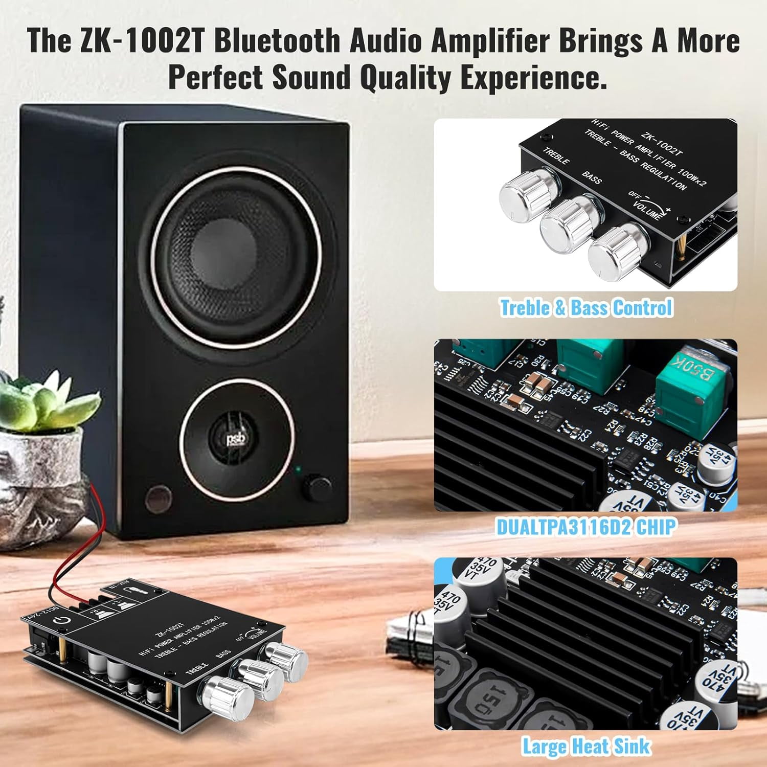 Home HiFi Stereo Amplifier, Portable Dual Channel Surround Sound HiFi Stereo Audio Receiver, Mini Digital HiFi Bass Audio Subwoofer Amp, Stereo AMP Speaker for Home, Car