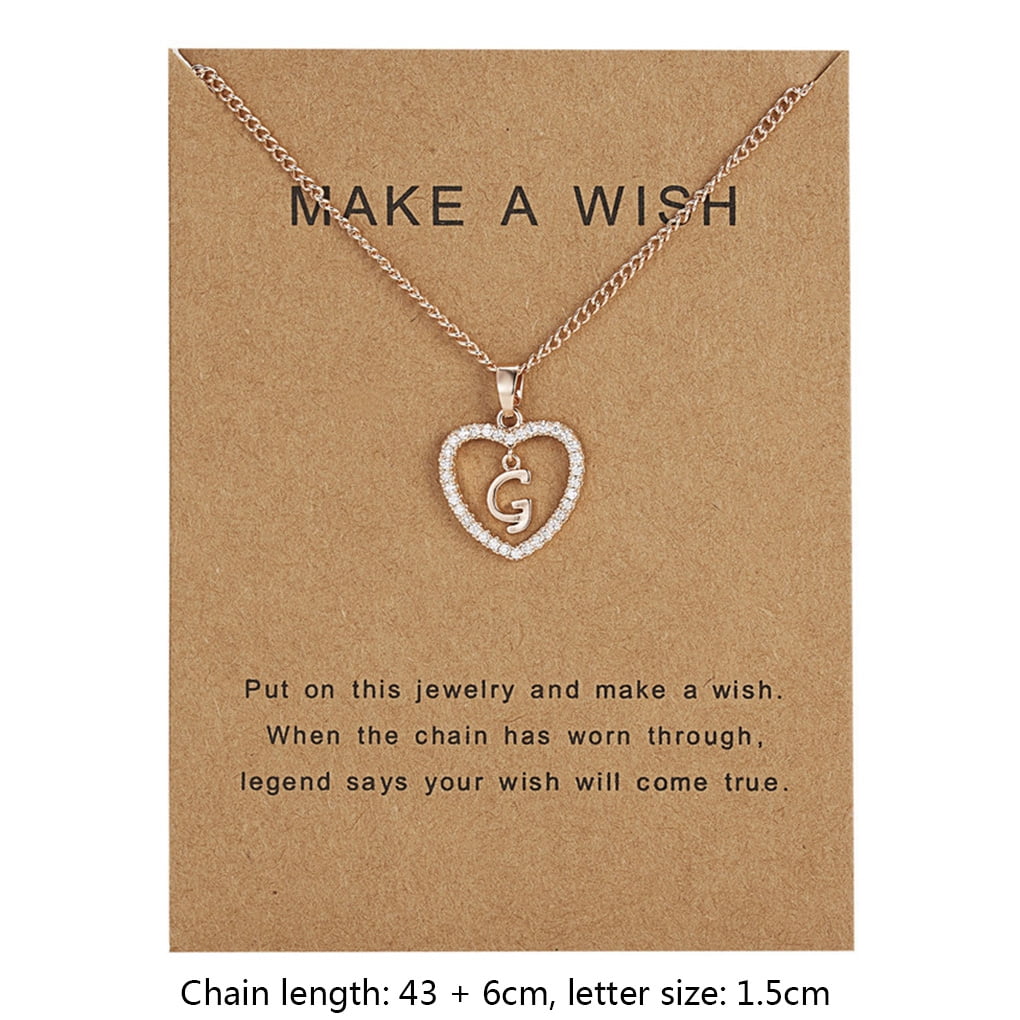 Maoww 26 Letters G Heart Shape Pendant Necklace Rhinestone