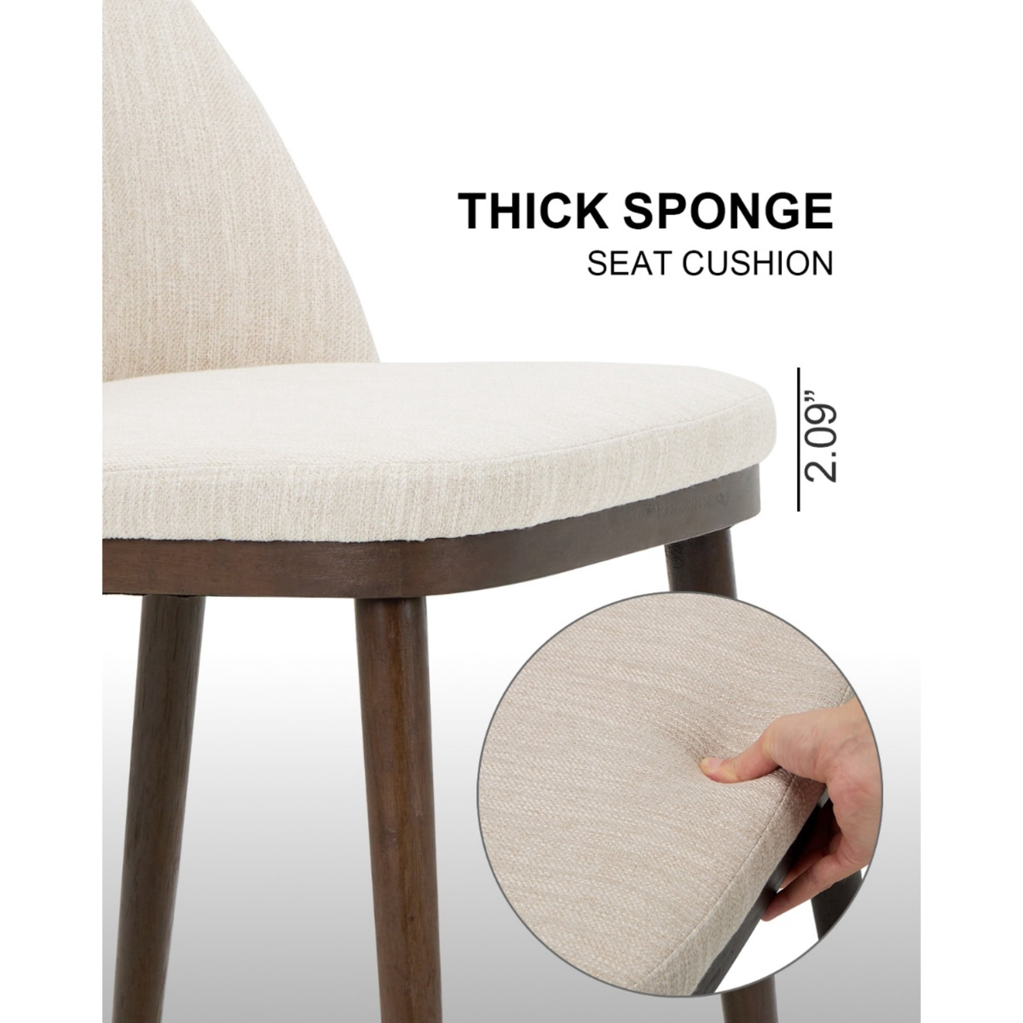 EOP Modern Upholstered Dining Chairs Set of 6, Wooden Dining Side Chairs with Curved Backrest, Armless Kitchen Chairs for Dining Room & Restaurant, Beige