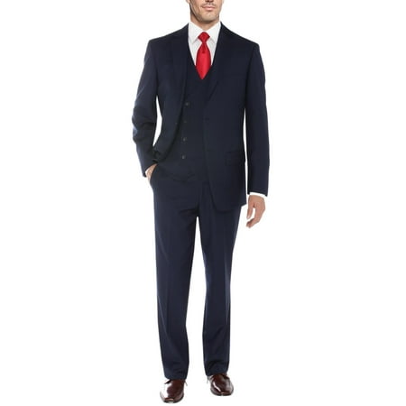 Chevy Blazer Vent - Salvatore Exte Men's Vested Suit 3 Piece 2 Button Blazer Vest Flat Front Pants Navy