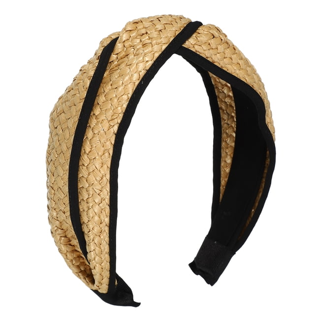 diadema cruzada de paja, diadema de moda para mujer antideslizante, color caqui negro