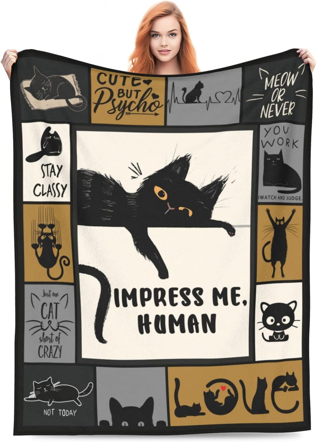 Cat Blanket Black Cat Throw Blanket Soft Fleece Flannel Bedding Cat Gifts for Women Men Boys Girls Lovers Adults Lovers Stuff Plush for Couch Sofa Bed Room Decor 40"X50"
