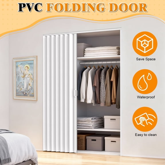 WETS Studio Series 63" W x 80" H PVC Foldable Accordion Door, Trimmable, Flexible Double Layer Panels Loft Series Premium Single Walled