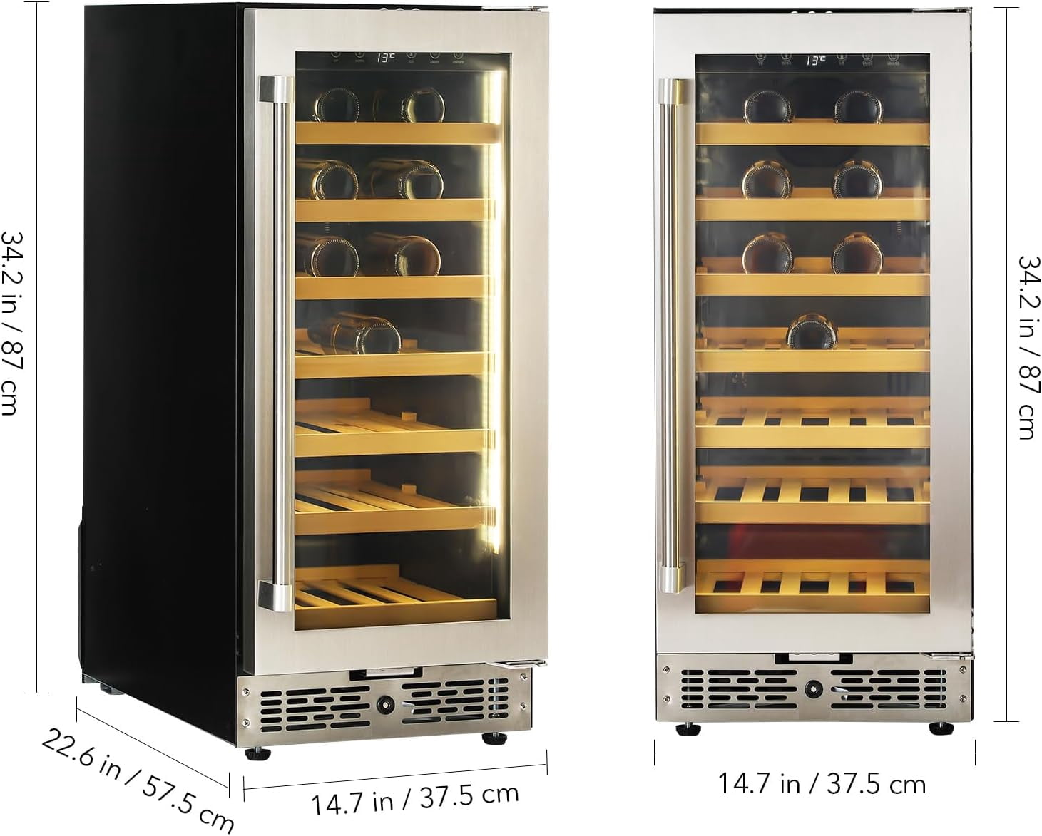 INDEEDING 33 Bottles Wine Cooler Refrigerator, 15 Inch Under Counter & Freestanding Wine Fridge, 41-64.4°F Fast Cooling Low Noise for Home/Bar/Kitchen