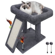WK Cat Tree Tower with Scratching Board and Toy Balls, Grey