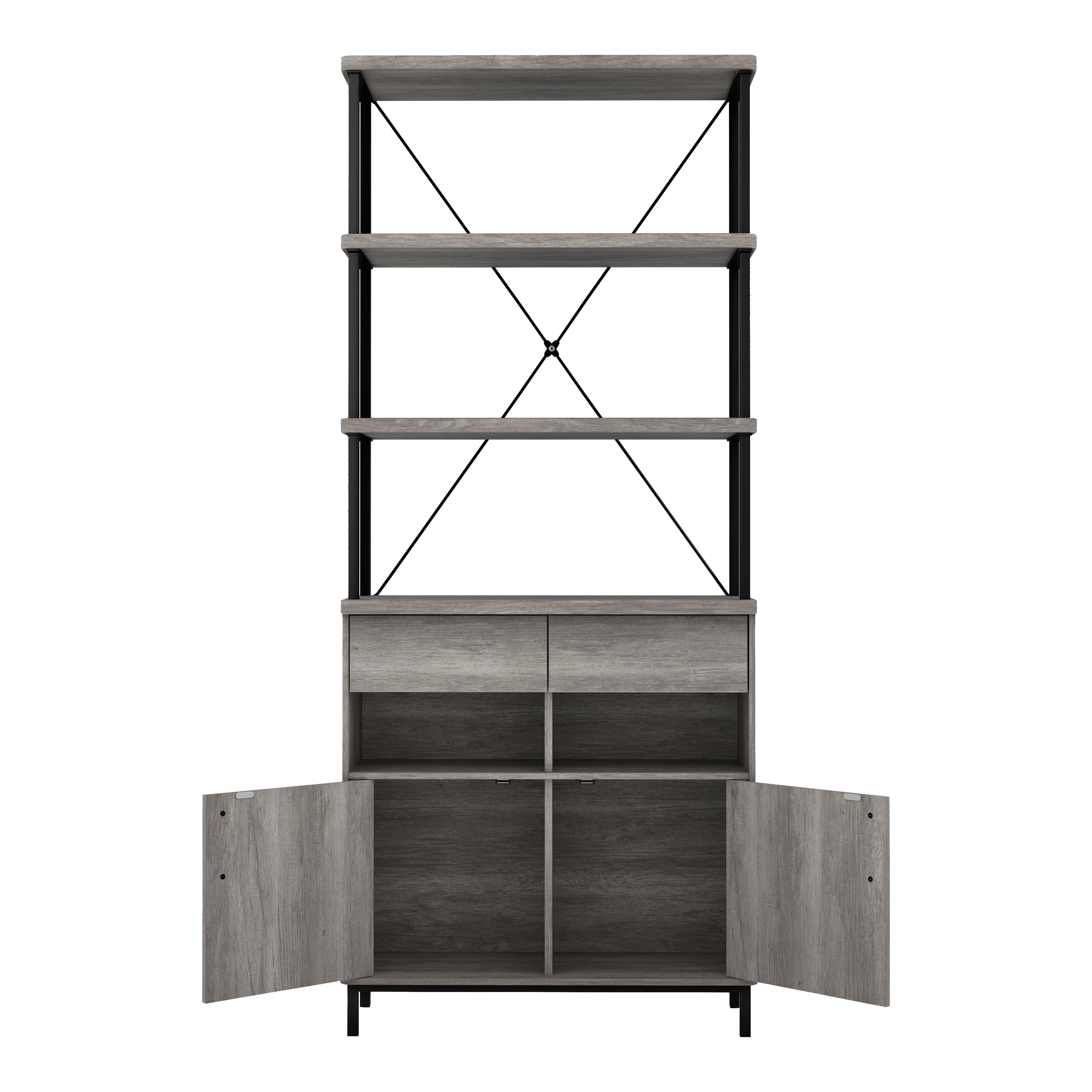 Furniture of America Brix Multi-Storage Wood Adult Bookcase, Vintage Gray Oak