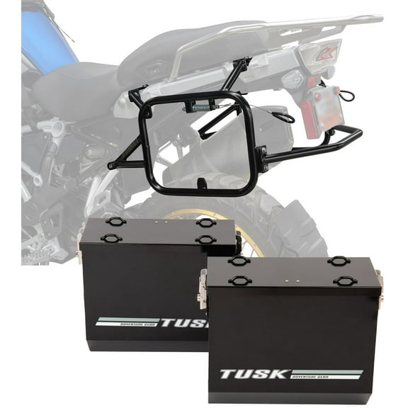 Tusk Aluminum Panniers with Pannier Racks V2 Large Black Panniers/Black Racks For BMW R1200GS Adventure 2013-2016