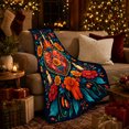 thumbnail image 3 of Folk Art Red Heart Candles Marigolds Day Of, Festive Botanical Garden Scene, Warm Flannel Blanket for Sunroom and Reading Nook, Garden Lovers Valentine's Day Gift, Botanical Home Decor, 3 of 8