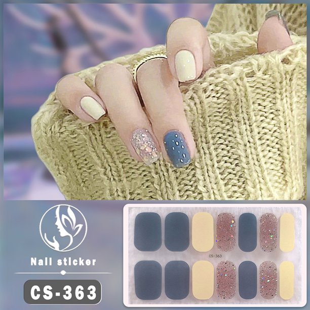 Pegatina de uñas de 14 puntas, lámina de purpurina 3D, calcomanía autoadhesiva de cobertura completa, envolturas de uñas impermeables, manicura DIY brillante para mujeres y niñas