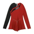 thumbnail image 6 of YONGHS Women's Rhinestone Figure Skating Dress Long Sleeves Spandex Gymnastics Leotard Red&Black L, 6 of 7