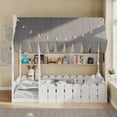 thumbnail image 2 of Aukfa Twin House Bed with Fence and Tent for Kids, Wooden Montessori Bed with LED Lights & Storage Shelves for Toddler Boys and Girls Bedroom, White, 2 of 8