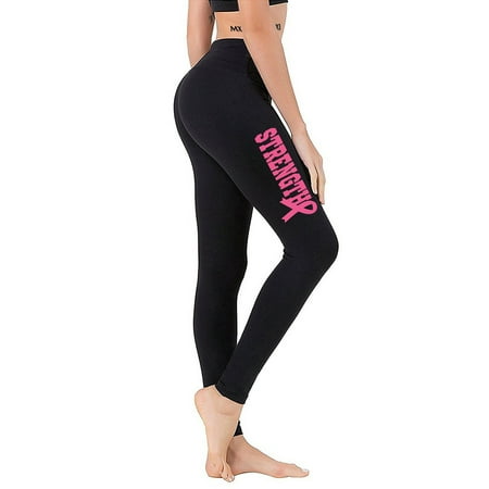 Junior's Pink Ribbon Strength V609 Black Athletic Workout Leggings One Size + (Best Workout For Strength And Size)