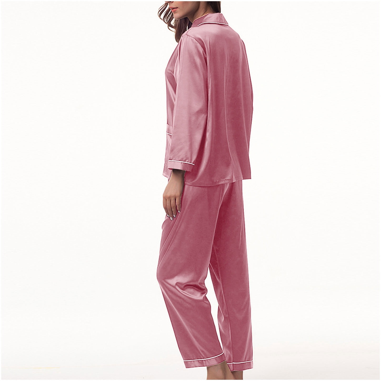 BONIXOOM Pajamas For Women Thanksgiving Pajamas Sleepwear None Long Sleeve Sleepwear Sets Solid Hot Pink L