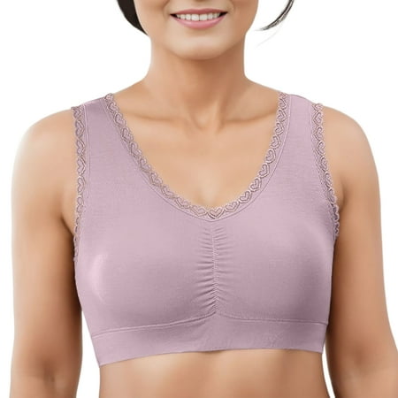 

KaLI_store Women s Sports Bras Full Coverage Plus Size Bras for Women Lightly Lined Minimizer Comfort Lace Bra Purple XXL