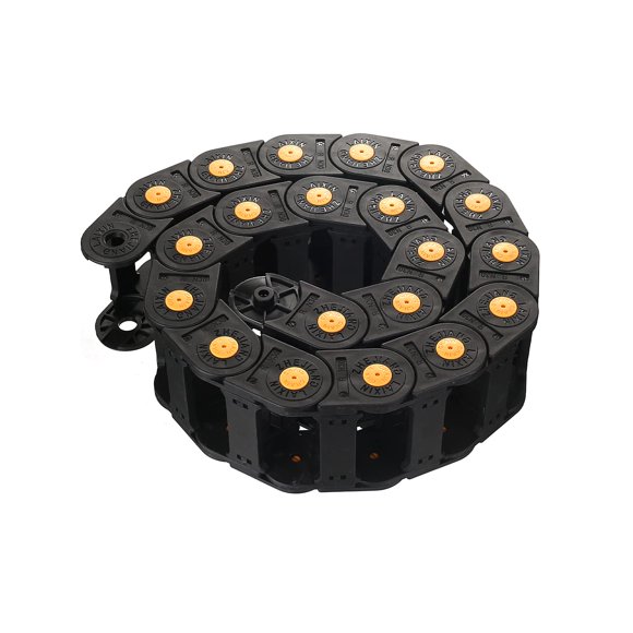 Fielect Portacables de cadena de arrastre tipo abierto con conectores de extremo R55 25X57mm 1 metro de plástico para máquinas enrutadoras CNC eléctricas negro con puntos amarillos 1 pieza