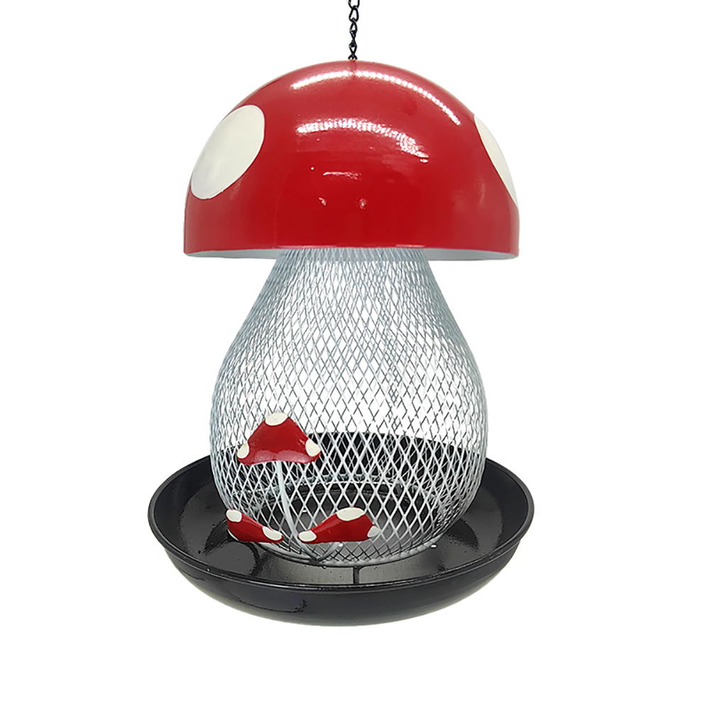 Mushroom Shape Hummingbird Feeder, Red Metal Bird Feeder Outside Hanging Bird Feeder Squirrel Proof Bird Feeder Outdoors and Garden Yard Decoration