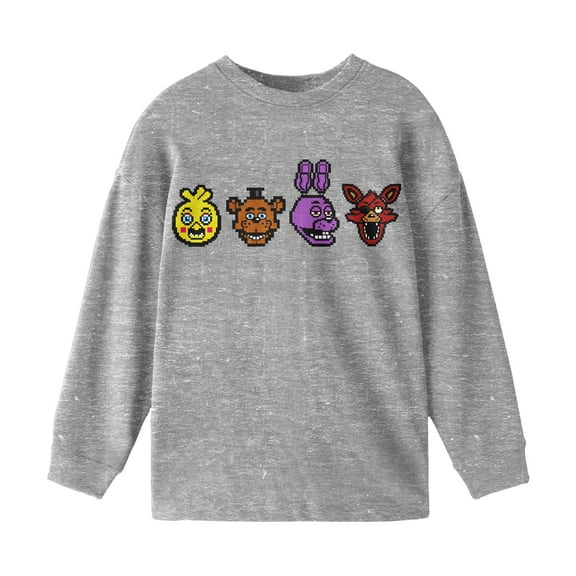 Five Nights At Freddy's Pixel Heads Boy's Athletic Heather Long Sleeve Shirt-Medium