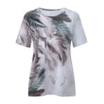 thumbnail image 4 of Pompotops T-Shirts à Manches Courtes pour Femmes, Imprimé Plume, Col Rond, Décontracté, Été, 4 of 5