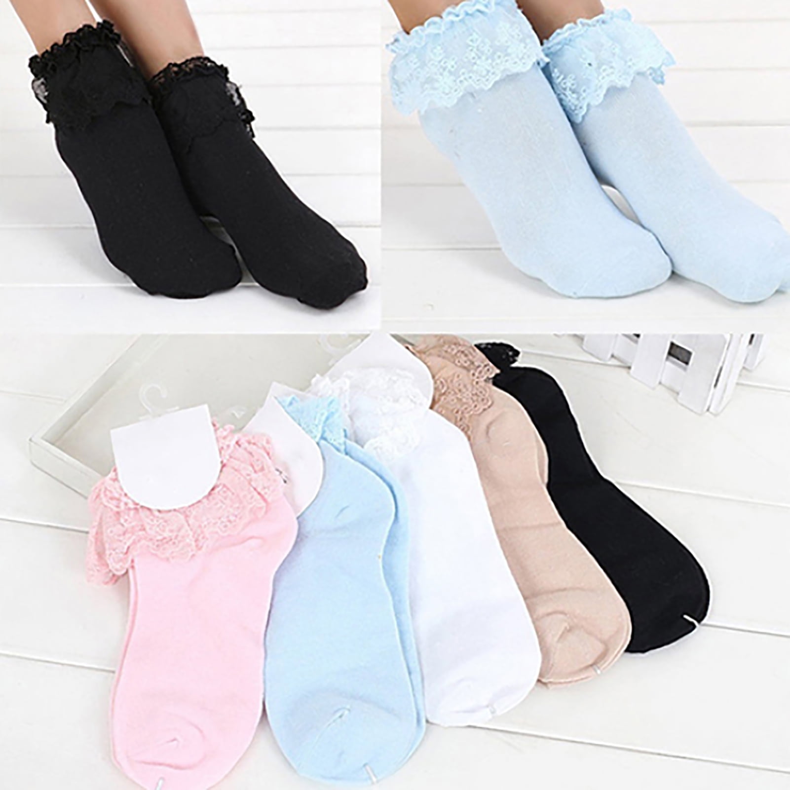 Besufy Adult Girl Socks Vintage Princess Lace Ruffle Frilly Ankle  Breathable Sock 