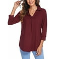 thumbnail image 6 of Gomelly Women Shirts Solid Color Tops Elegant Blouse Ladies Plain Business Tunic Shirt V Neck Wine Red 2XL, 6 of 7